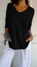 Solid Long Sleeve Sweater Slimming V-neckline Knitwear Women's Bottoming Shirt - DanaFashionstore