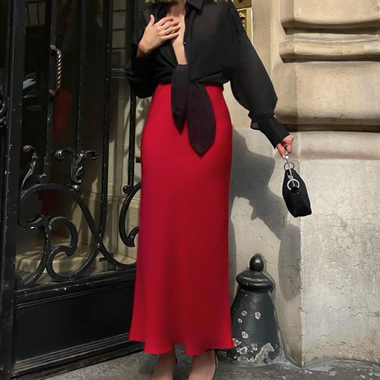 New Year Red Satin Satin Fishtail Skirt