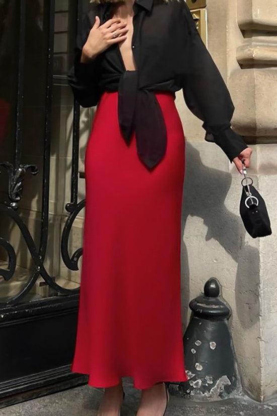 New Year Red Satin Satin Fishtail Skirt