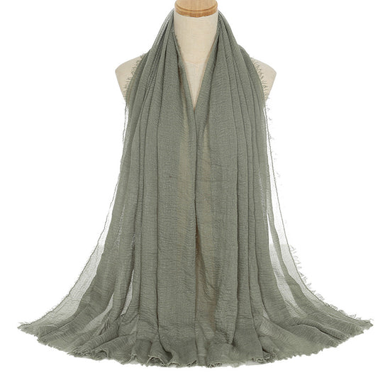 Pleated Viscose Yarn Monochrome Scarf Natural Wrinkled Cotton And Linen Burrs