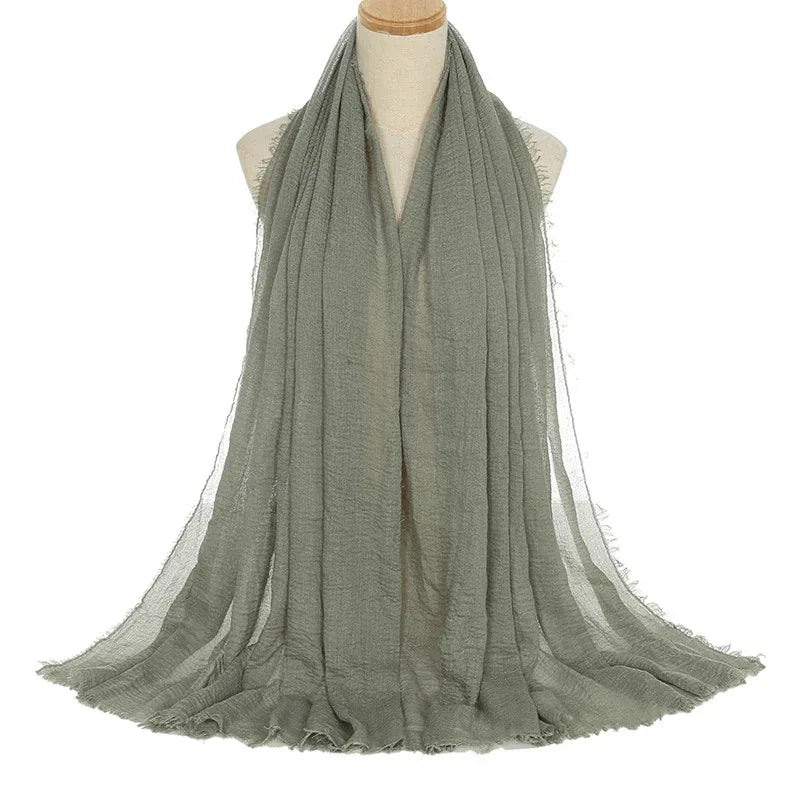 Pleated Viscose Yarn Monochrome Scarf Natural Wrinkled Cotton And Linen Burrs - DanaFashionstore