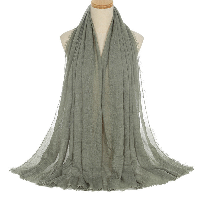 Pleated Viscose Yarn Monochrome Scarf Natural Wrinkled Cotton And Linen Burrs