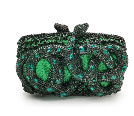 Python Diamond-studded Dinner Bag Magnetic Clasp Chain Clutch - Dana Fashion