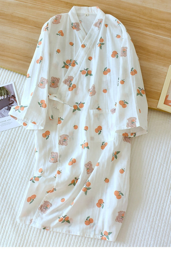 Women Bathrobe Nightdress Long Sleeve Nightgown Cotton Gauze - Dana Fashion