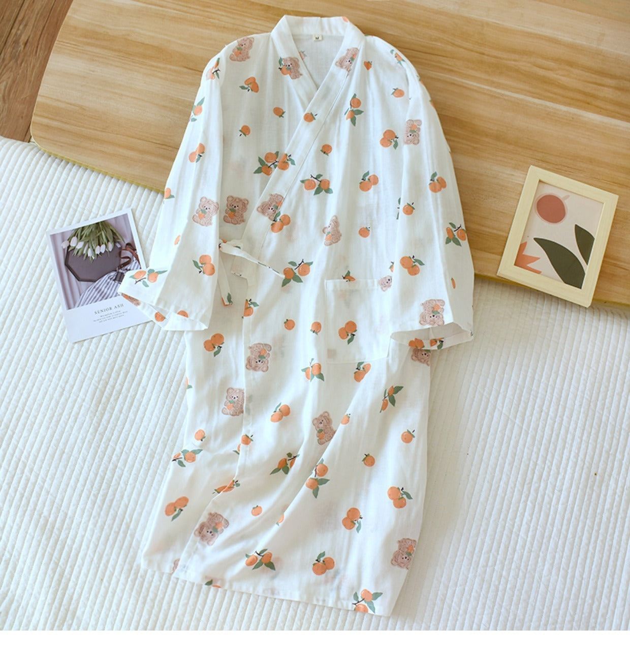 Women Bathrobe Nightdress Long Sleeve Nightgown Cotton Gauze - Dana Fashion