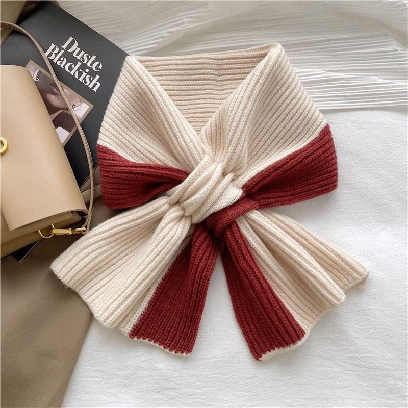 Sweet Color-blocked Knitted Scarf For Women Autumn And Winter Warm Versatile Fashion Scarf For Girls - DanaFashionstore
