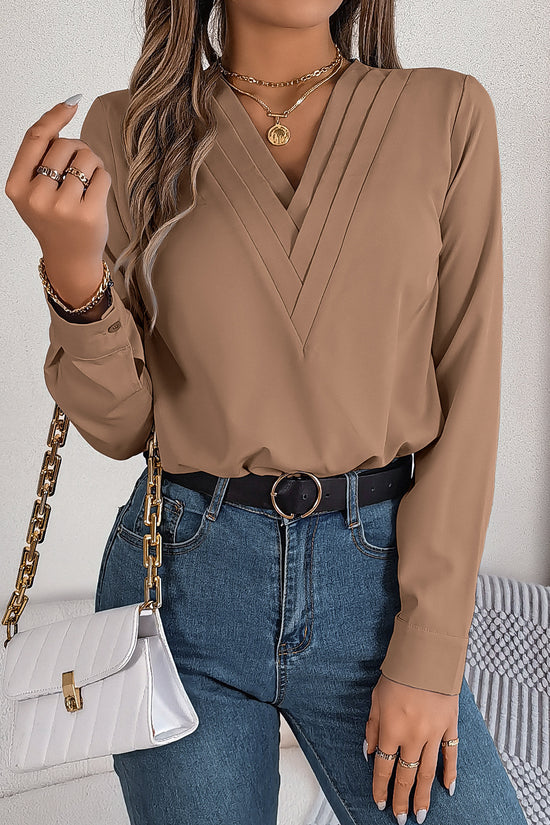 Fashion V-Neck Long Sleeve Shirt Elegant Commuter Solid Blouse Office Women's Clothing