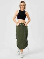 Women's Cargo Long Skirt Casual Streetwear Loose High Waist Front Split Maxi Skirt With Pocket Women's Cargo Long Skirts High Waisted Pencil Skirt Midi Length Jean Skirt With Cargo Pockets - DanaFashionstore