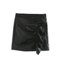 Women's Ruffle Trim Artificial Hip Leather Skirt - DanaFashionstore