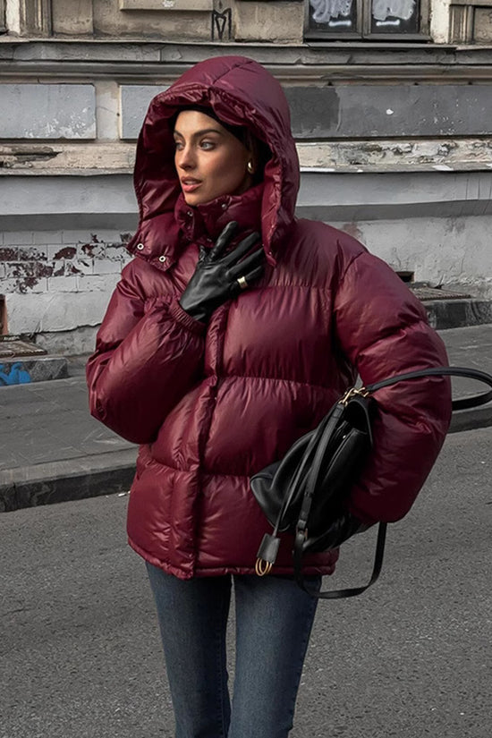 Women's Clothing Graceful Stand Collar Hooded Cotton Jacket