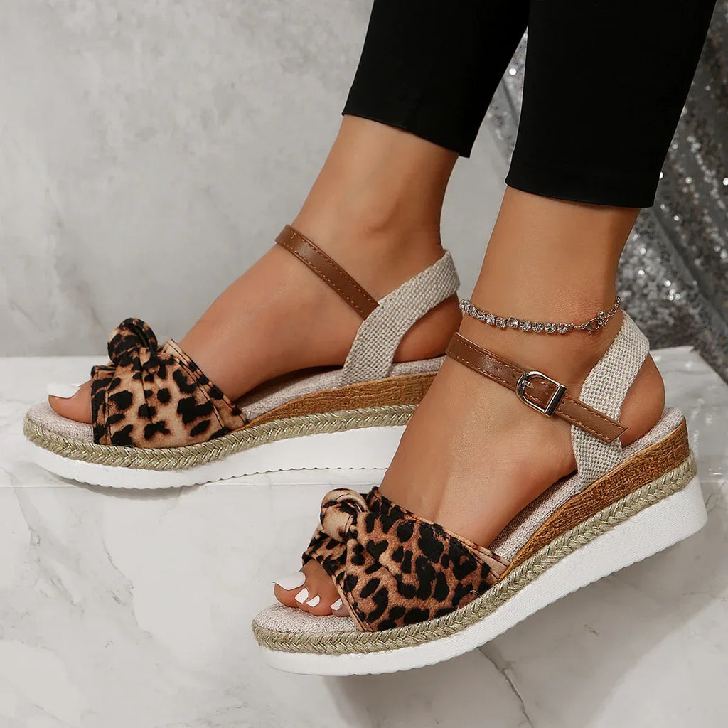 New Thick-soled Bow Sandals Summer Fashion Casual Linen Buckle Wedges Shoes For Women - DanaFashionstore