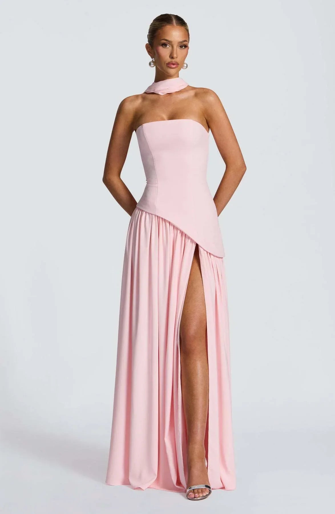 Fashion Sexy Backless Tube Top Pure Color Split Dress - DanaFashionstore