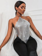 New Solid Color Metal Sexy Hot Girl Halter Sequin Sling Top For Women - DanaFashionstore