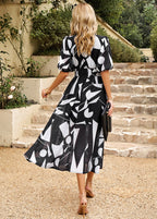 Temperament Waist-controlled V-neck Print Dress