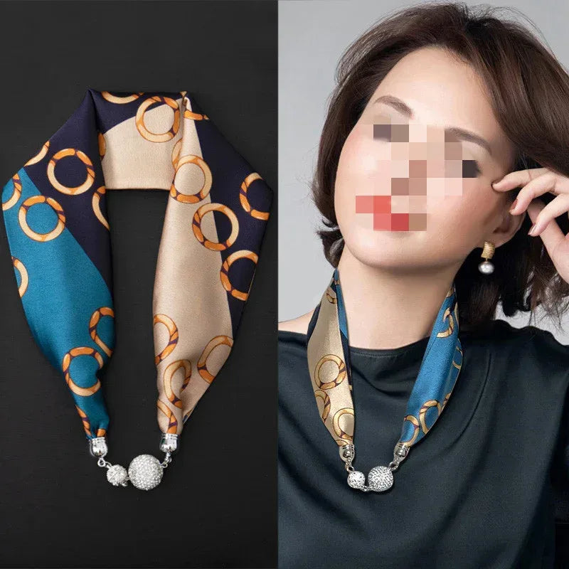 Magnetic Buckle Silk Women Scarf Pearl Necklace - DanaFashionstore