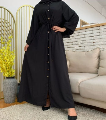 Collared Cardigan, Full-button Fitted Long Dress