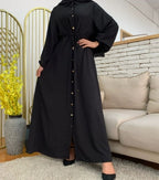 Collared Cardigan, Full-button Fitted Long Dress