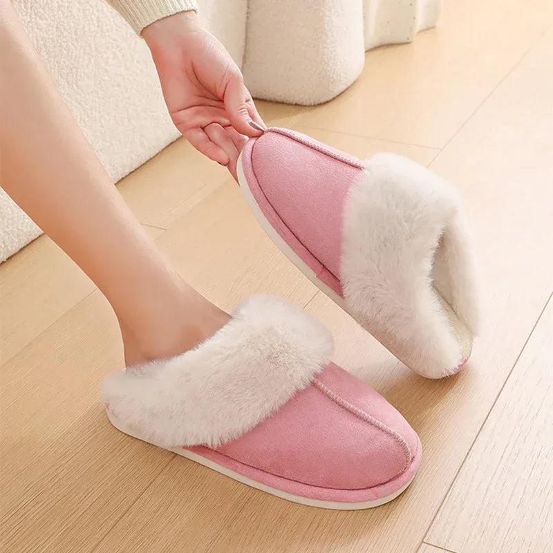 Winter Warm Plush Home Slippers Indoor Fur Slippers Women Soft Lined Cotton Shoes Comfy Non-Slip Bedroom Fuzzy House Shoes Women Couple - DanaFashionstore