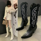 Net Red Embroidered Western Cowboy Boots - DanaFashionstore