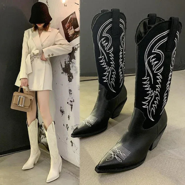 Net Red Embroidered Western Cowboy Boots - DanaFashionstore