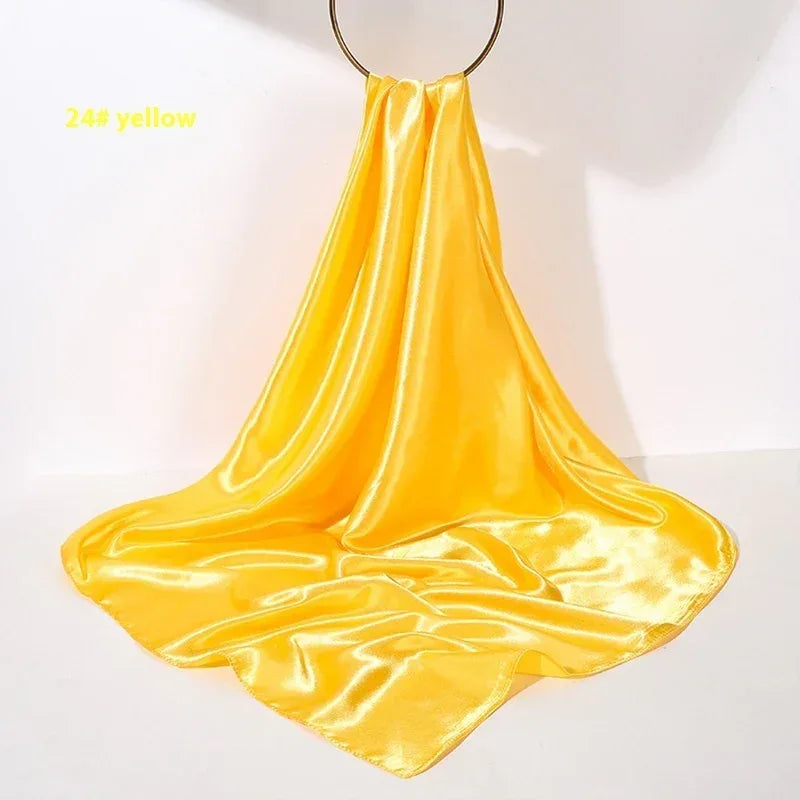 Pure Color Silk Scarf Artificial Silk 90cm Shiny Satin Shawl - DanaFashionstore