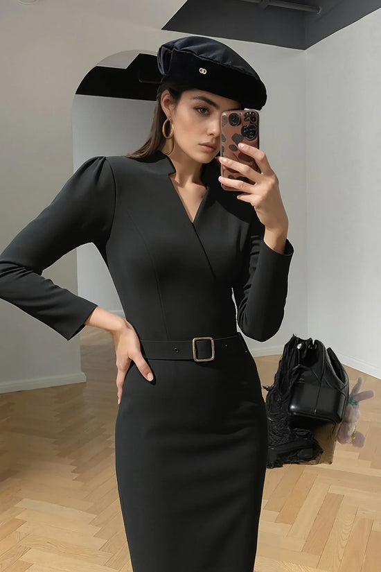 Slim-fitting Casual Suit Dress V-neck Long-sleeved Dresses Commuting Office Clothing For Women - DanaFashionstore