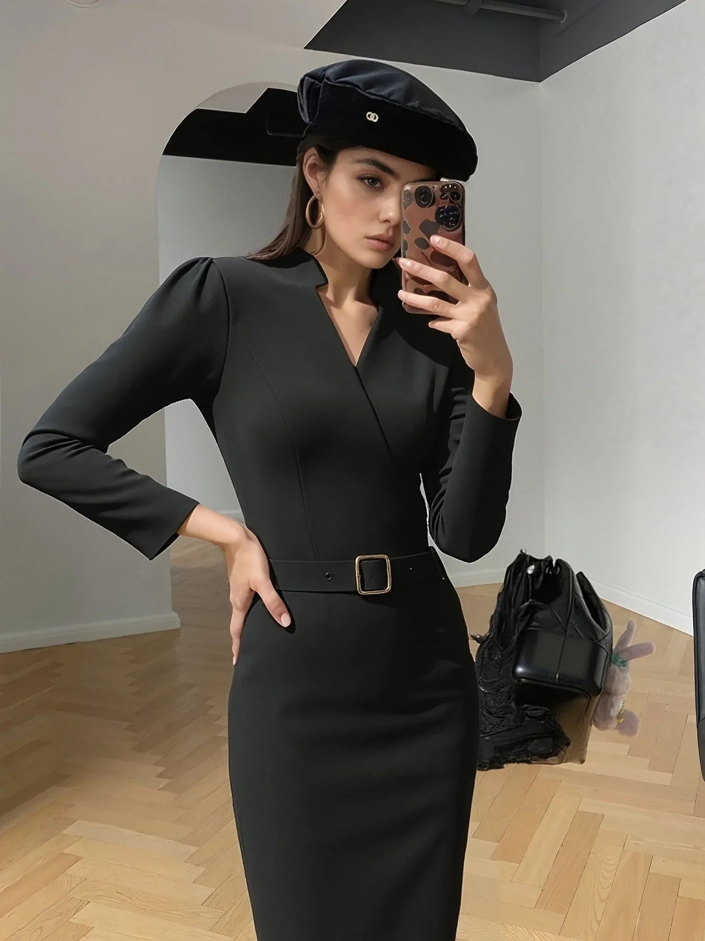 Slim-fitting Casual Suit Dress V-neck Long-sleeved Dresses Commuting Office Clothing For Women - DanaFashionstore