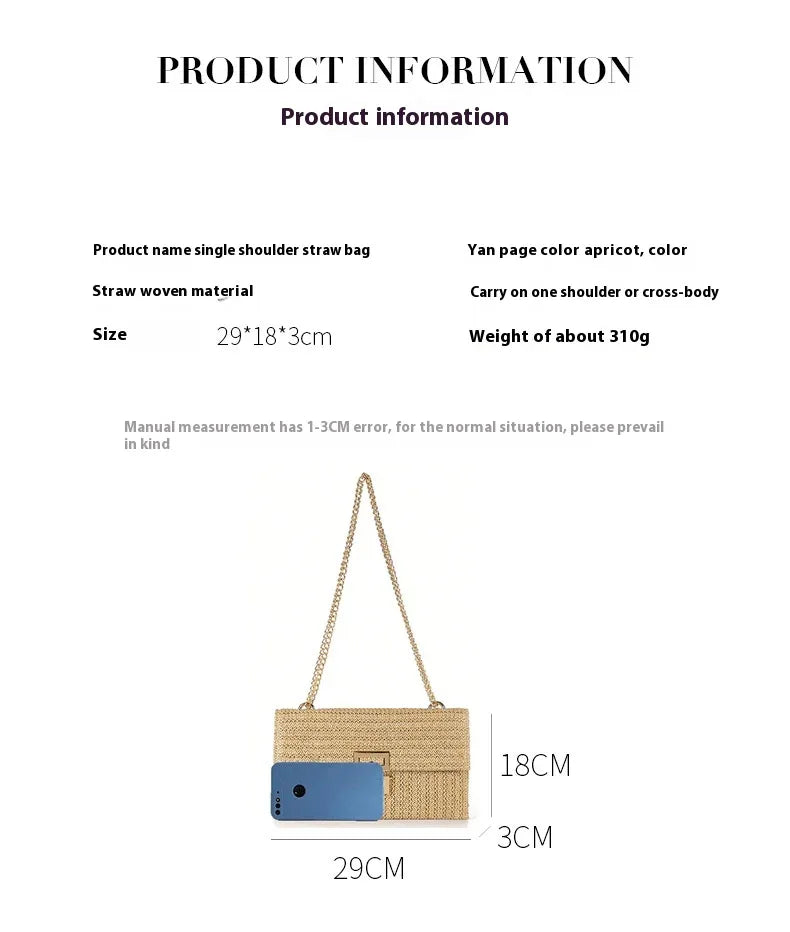 Bag Women's Vacation Style Multi-compartment Chain Flap Screw Lock Straw Bag - DanaFashionstore