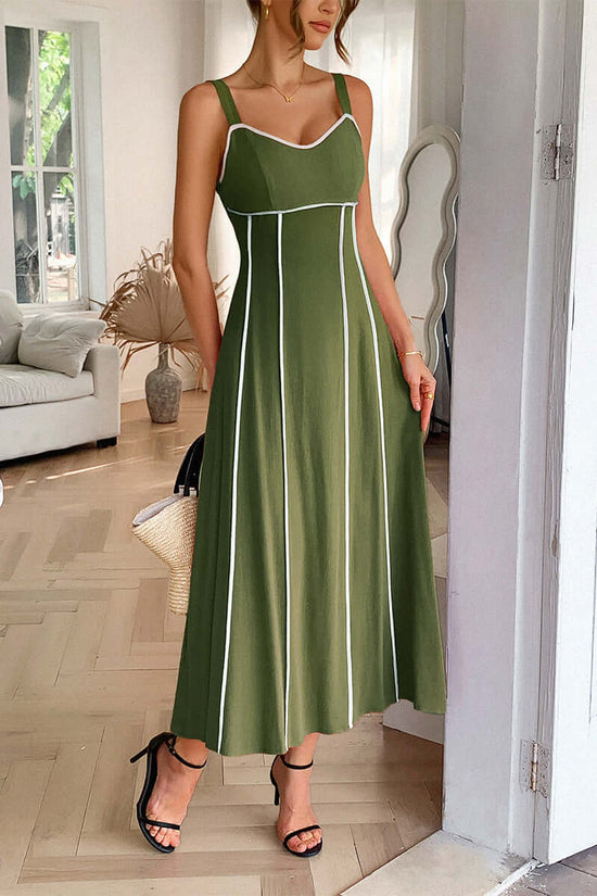 European And American Leisure Vacation Style Seaside Atmosphere Sling Dress $59.90 Dana Fashion Color: Green Size: L Women's clothing Product information: Pattern: solid color Skirt type: suspender skirt Color: apricot, green, brick red, navy blue Waist t