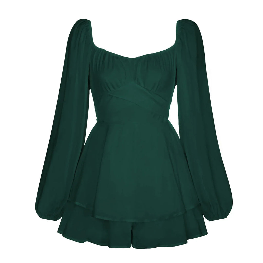Women Jumpsuit Short Puff Sleeve Fashion Ruffle Shorts - DanaFashionstore