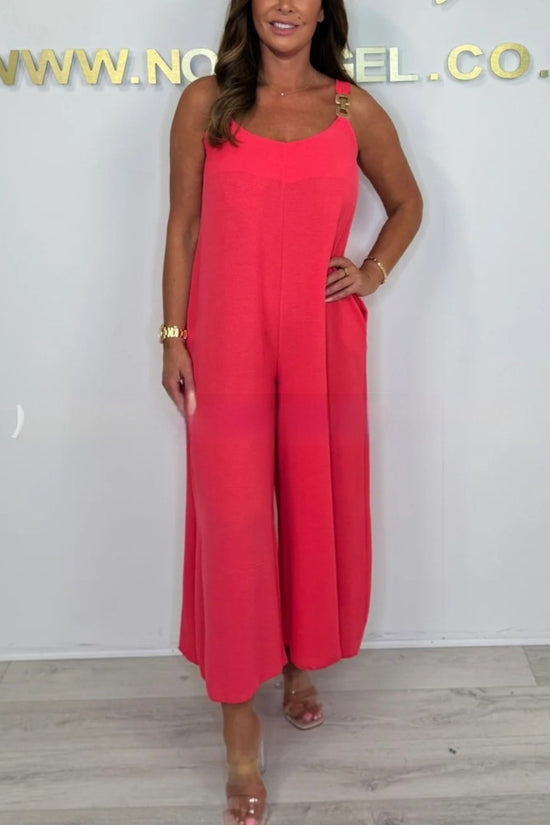 Solid Color Casual Sling Wide Leg Jumpsuit