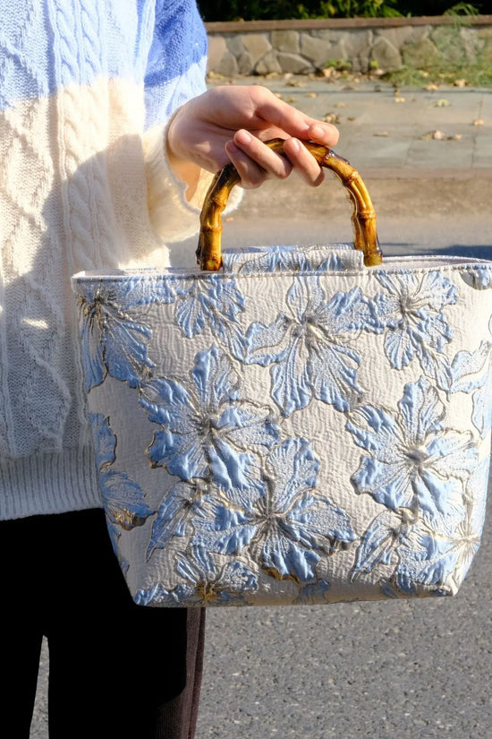 Women's Light Blue Bronzing Flower Canvas Bag - DanaFashionstore