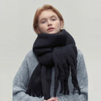 Winter Solid Color Scarf With Tassel Ins Style Fashion Versatile Warm Soft Long Scarf Women's Shawl - DanaFashionstore