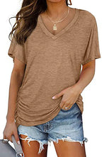 European And American T-shirt Solid Color Casual Loose-fitting V-neck Top - DanaFashionstore