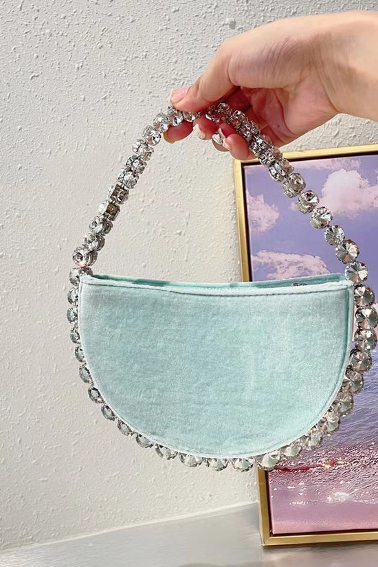 Vintage Banquet Rhinestone Semicircle Bag Diamond Velvet Clutch - Dana Fashion