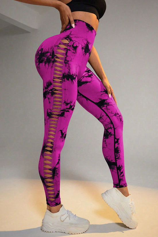 Hollow Tie Dye Printed Yoga Pants High Waist Butt Lift Seamless Sports Gym Fitness Leggings Slim Pants For Women Tight Trousers