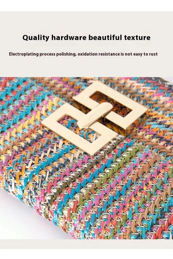 Bag Women's Vacation Style Multi-compartment Chain Flap Screw Lock Straw Bag - DanaFashionstore
