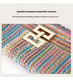 Bag Women's Vacation Style Multi-compartment Chain Flap Screw Lock Straw Bag - DanaFashionstore