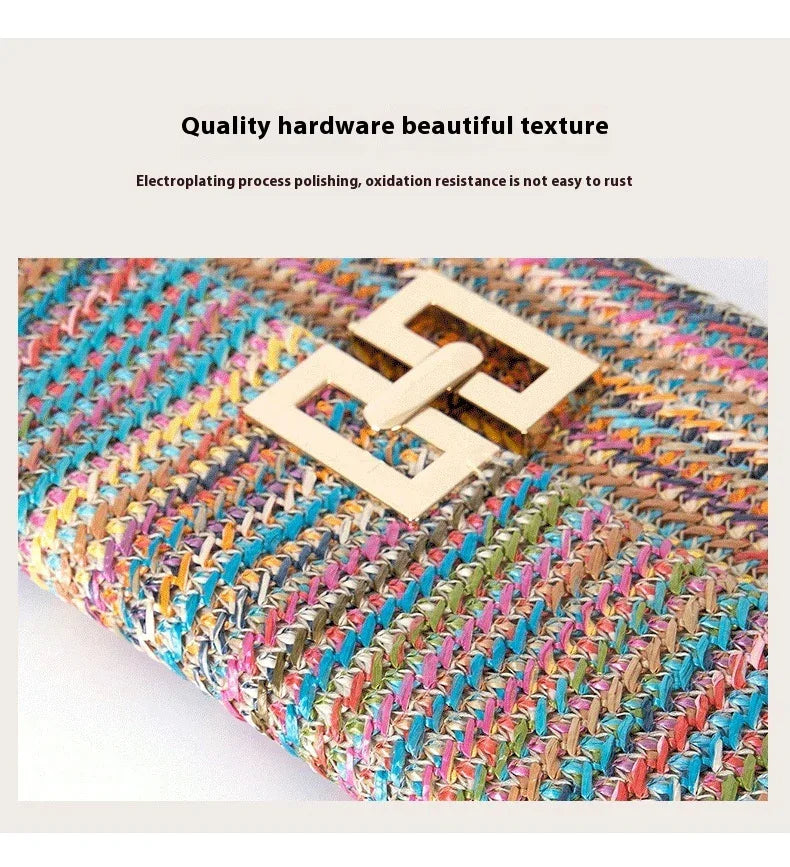 Bag Women's Vacation Style Multi-compartment Chain Flap Screw Lock Straw Bag - DanaFashionstore