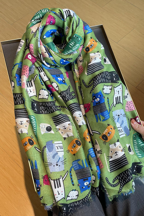 Cute Female Cat Picture Cotton And Linen Scarf