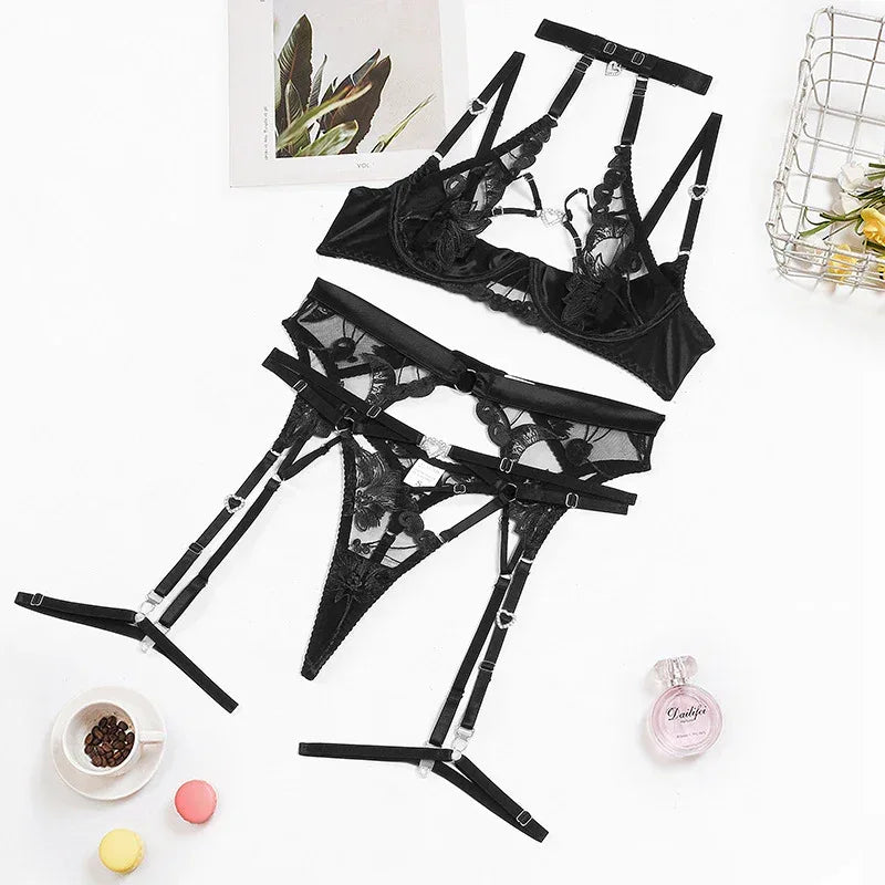 Love Drill Buckle Embroidered Lingerie 2026 - Sexy Cutout Suit - DanaFashionstore