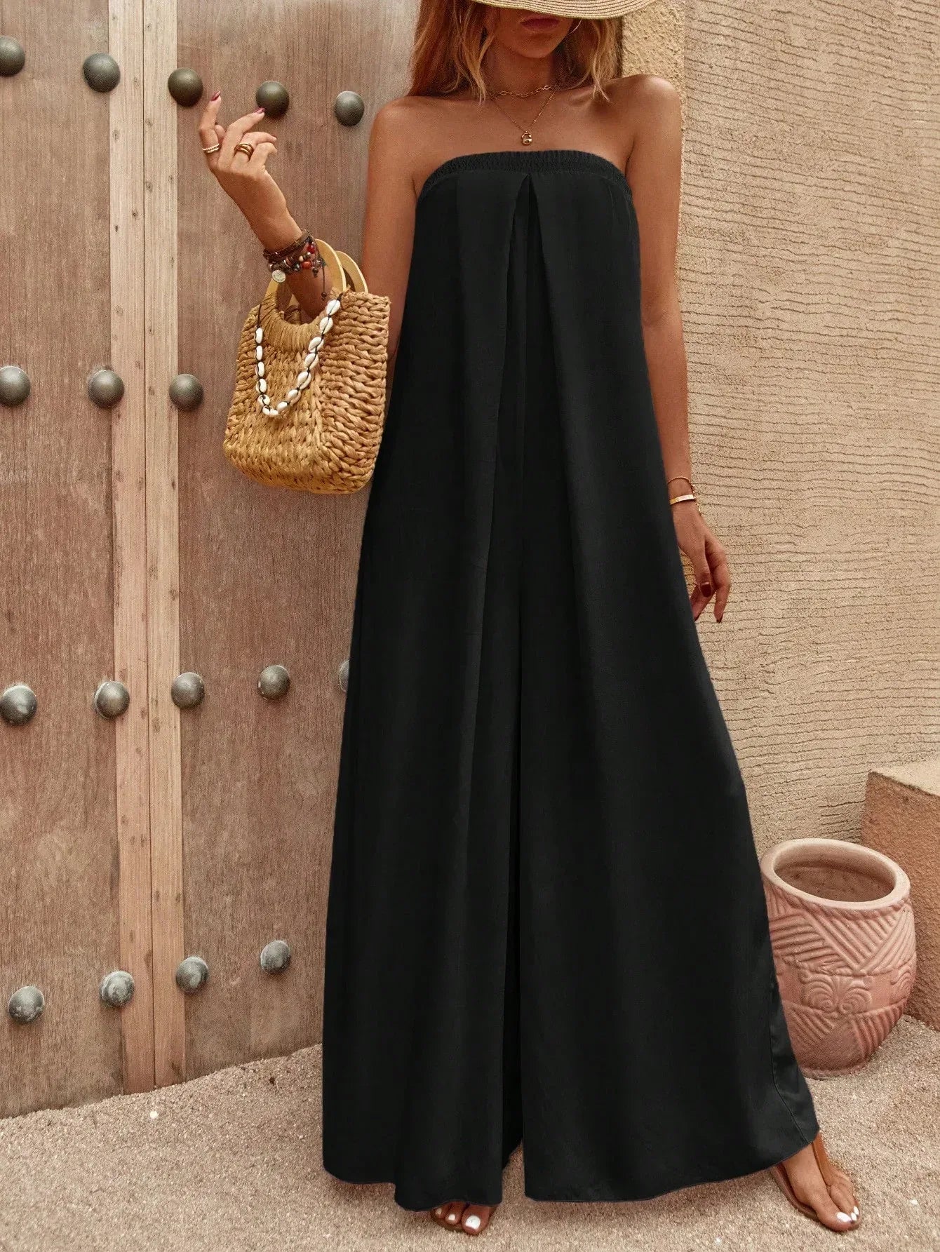 Solid Wide Leg Tube Jumpsuit 2026 - Casual Strapless Jumpsuit - DanaFashionstore