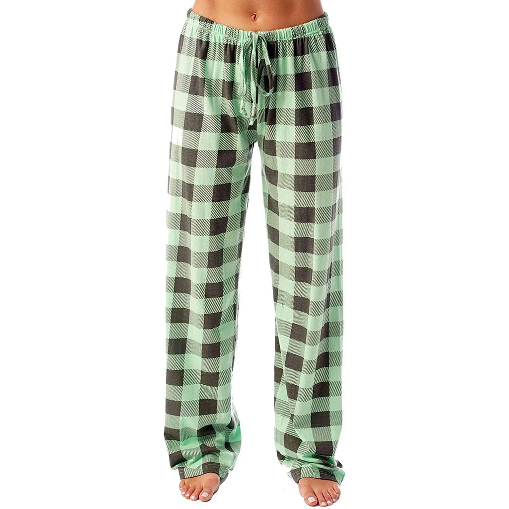 Drawstring Plaid Print Trousers Casual Loose Sports Home Pants Women - DanaFashionstore