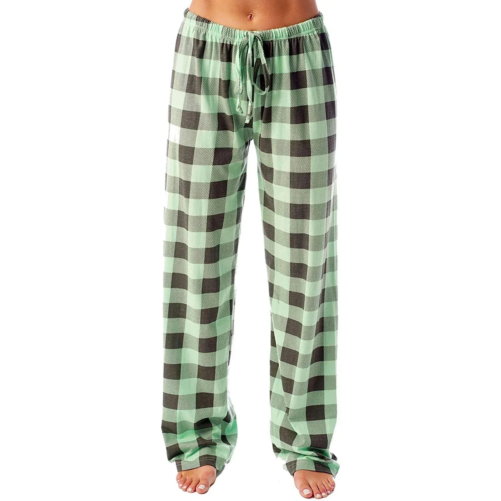 Drawstring Plaid Print Trousers Casual Loose Sports Home Pants Women - DanaFashionstore