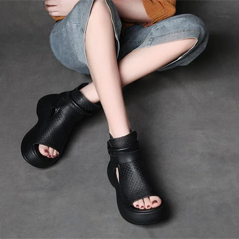High-Top Roman Shoes Platform Heel Retro Hollow Women's Sandals - DanaFashionstore