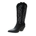 Net Red Embroidered Western Cowboy Boots - DanaFashionstore