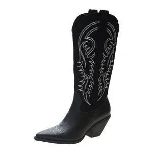 Net Red Embroidered Western Cowboy Boots - DanaFashionstore