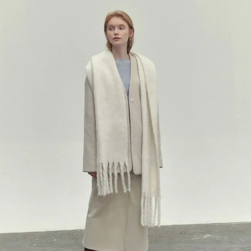 Winter Solid Color Scarf With Tassel Ins Style Fashion Versatile Warm Soft Long Scarf Women's Shawl - DanaFashionstore