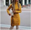 Fashion Turtleneck Knitted Dress With Slit Design Winter Warm Solid Color Pullover Long Sweater Women's Clothing - DanaFashionstore
