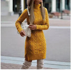 Fashion Turtleneck Knitted Dress With Slit Design Winter Warm Solid Color Pullover Long Sweater Women's Clothing - DanaFashionstore